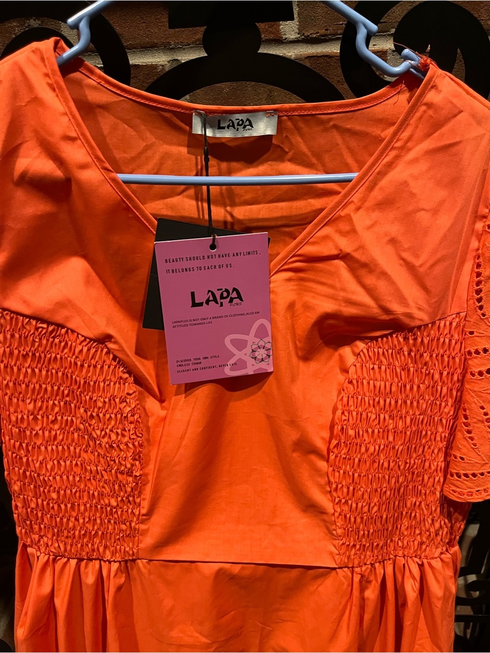 Lapa Plus Size Coral Midi Dress with Flutter Eyelet Sleeves Size:1X NWT - Picture 4 of 8